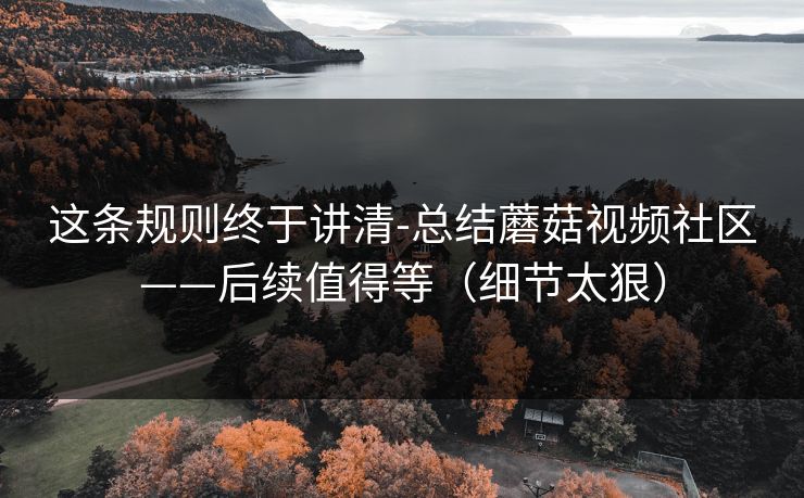 这条规则终于讲清-总结蘑菇视频社区——后续值得等（细节太狠）